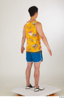  Lan blue shorts dressed sports standing white sneakers whole body yellow printed tank top 0006.jpg
